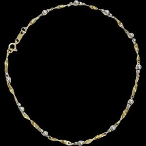Two-Tone White & Yellow Gold Bead Fancy Chain Link Anklet or Extra Long Bracelet